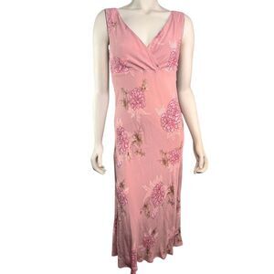 Y2K Pink‎ Slip Dress Strawberry Milkshake Spring Hawaiian V-Neck Floral Size XS